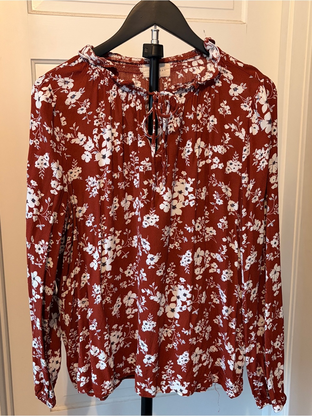 MELLODAY Rust Floral Long-Sleeve Peasant Top